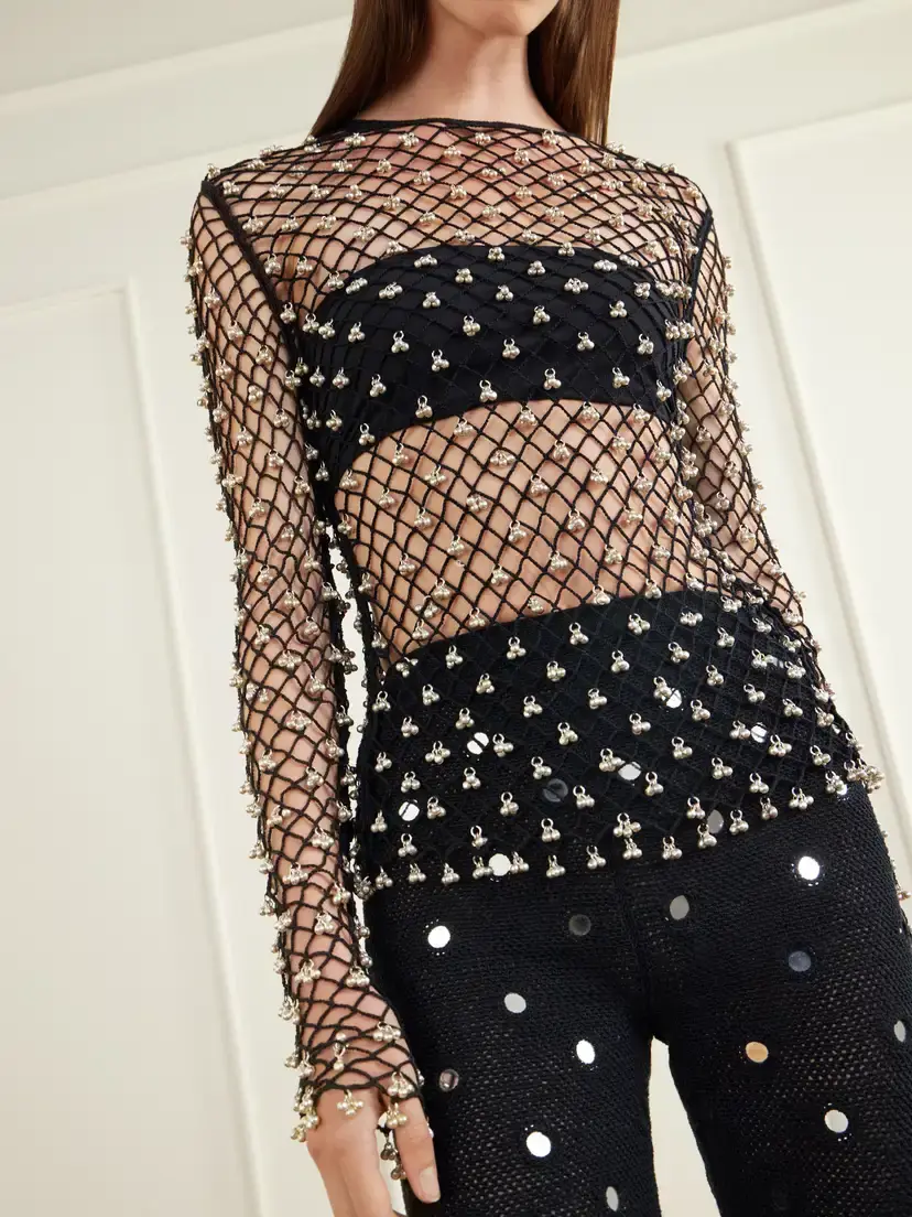 Yoshita 1967 Jhanjar Embellished Open-back Cotton Crochet-knit Top | Thumbnail 4