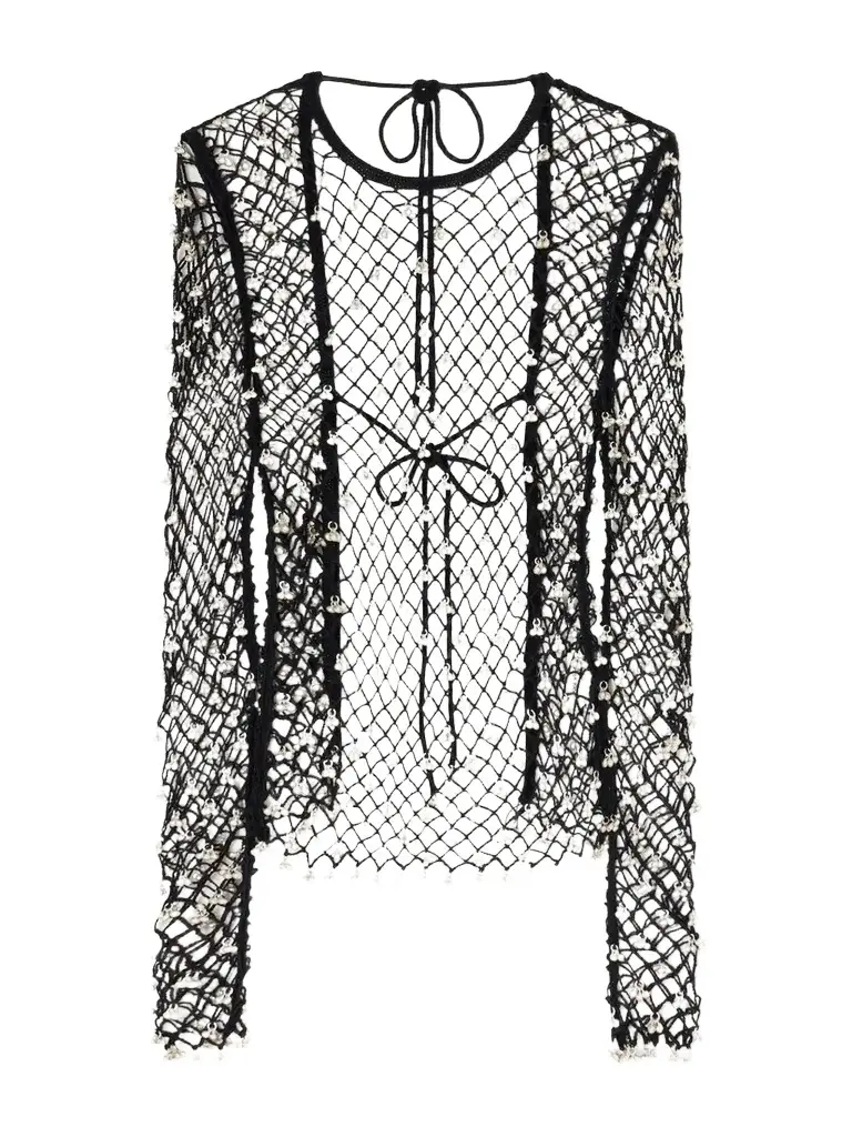 Jhanjar Embellished Open-back Cotton Crochet-knit Top Jhanjar Embellished Open-back Cotton Crochet-knit Top