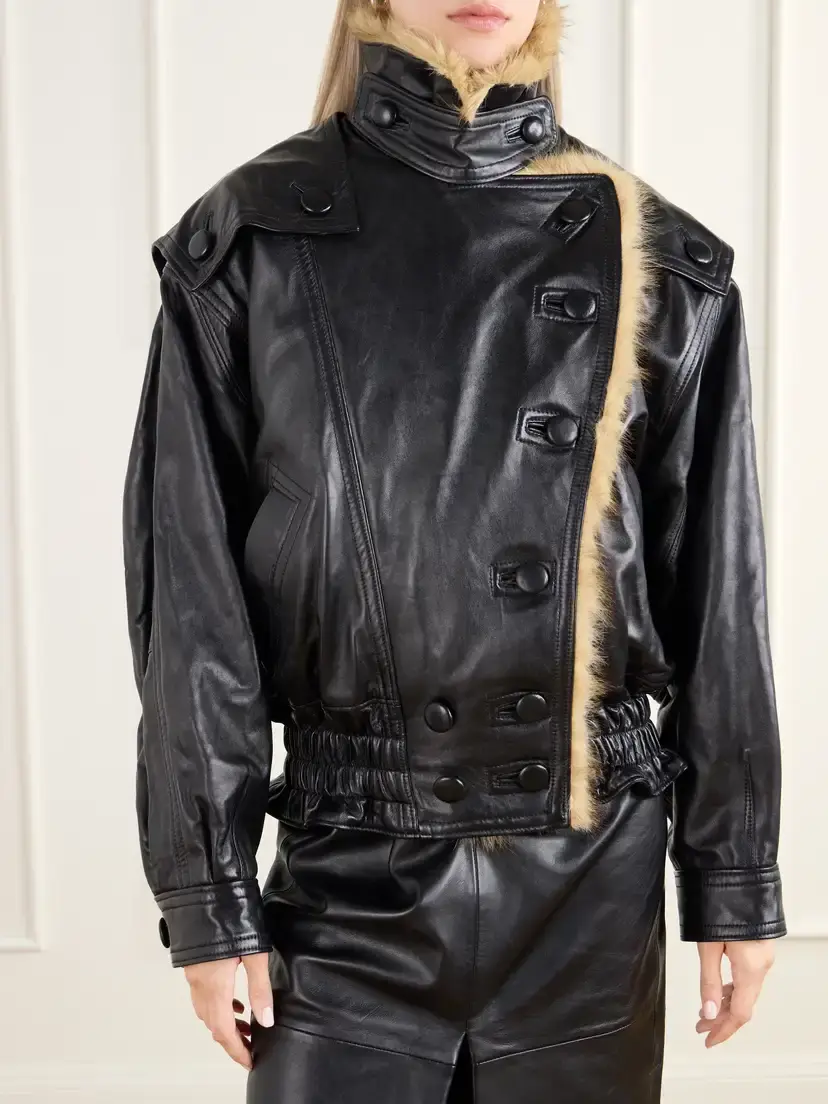 Isabel Marant Valina Double-breasted Shearling-trimmed Leather Jacket | Thumbnail 3