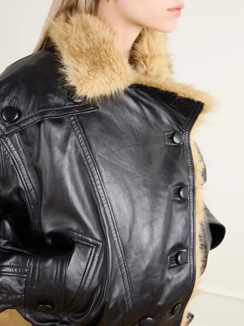 Isabel Marant Valina Double-breasted Shearling-trimmed Leather Jacket | Thumbnail 5