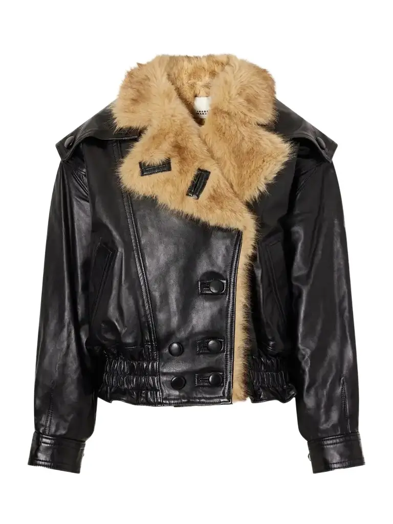 Valina Double-breasted Shearling-trimmed Leather Jacket Valina Double-breasted Shearling-trimmed Leather Jacket