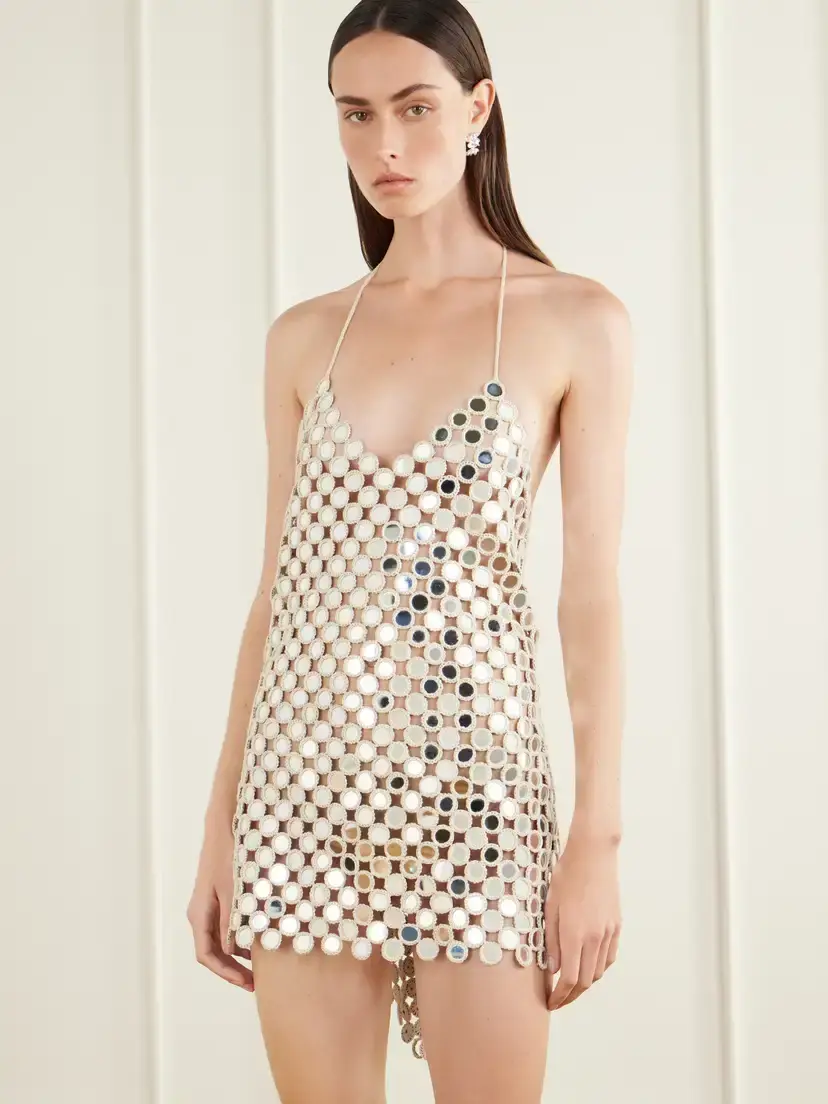 Yoshita 1967 Abla Embellished Cotton Crochet-knit Halterneck Mini Dress | Thumbnail 3 Yoshita 1967 Abla Embellished Cotton Crochet-knit Halterneck Mini Dress | Thumbnail 3