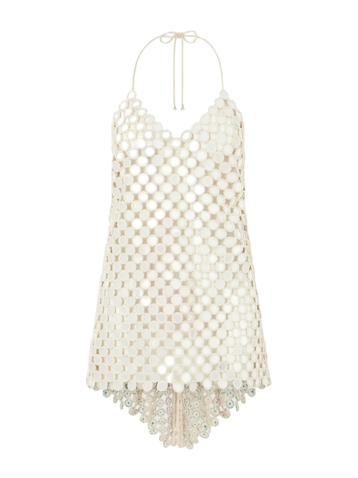 Abla Embellished Cotton Crochet-knit Halterneck Mini Dress