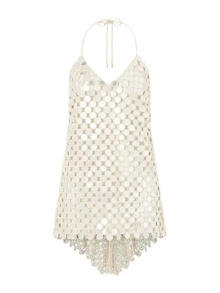 Abla Embellished Cotton Crochet-knit Halterneck Mini Dress Abla Embellished Cotton Crochet-knit Halterneck Mini Dress