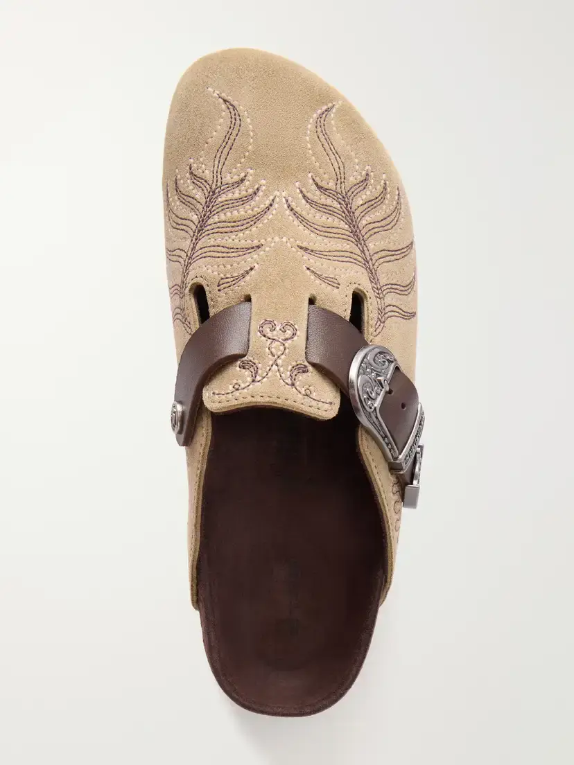 Etro + Birkenstock Boston Embroidered Leather-trimmed Suede Mules | Thumbnail 6 Etro + Birkenstock Boston Embroidered Leather-trimmed Suede Mules | Thumbnail 6