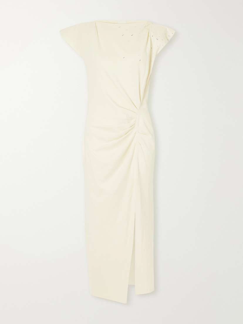Nadela Gathered Bead-embellished Cotton-jersey Maxi Dress