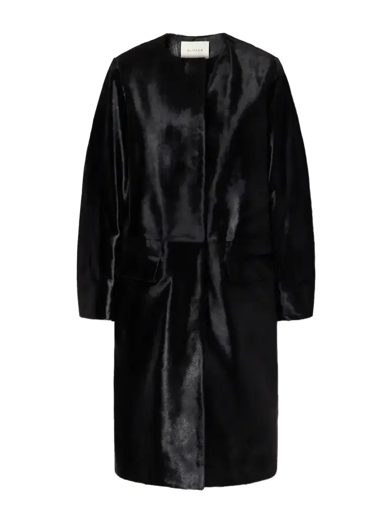 Gemma Collarless Paneled Calf Hair Coat