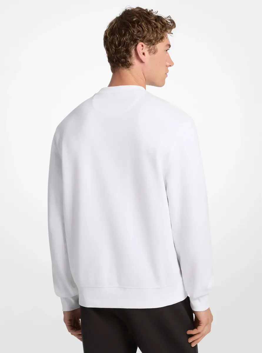 Michael Kors Collection Graphic Logo Cotton Blend Crewneck Sweatshirt in White | Thumbnail 2 Michael Kors Collection Graphic Logo Cotton Blend Crewneck Sweatshirt in White | Thumbnail 2