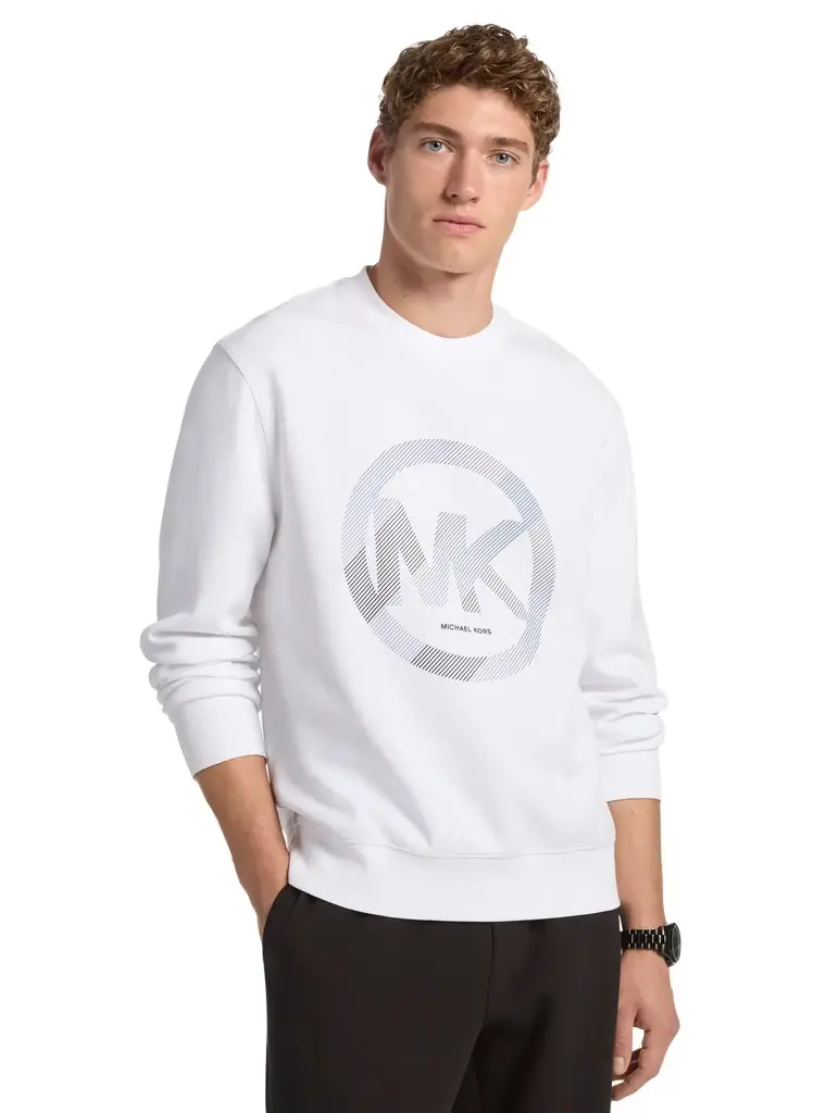 Michael Kors Collection Graphic Logo Cotton Blend Crewneck Sweatshirt in White