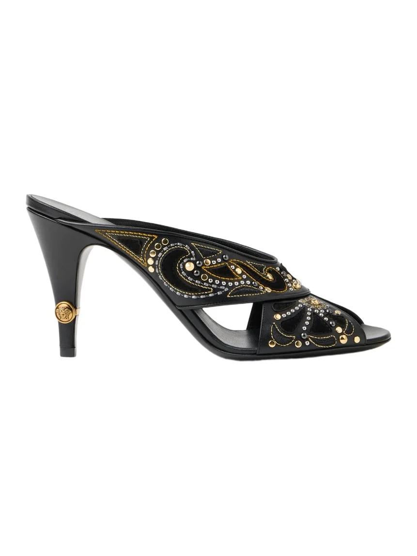 Versace Gianni Embroidered Leather Mules 90 mm