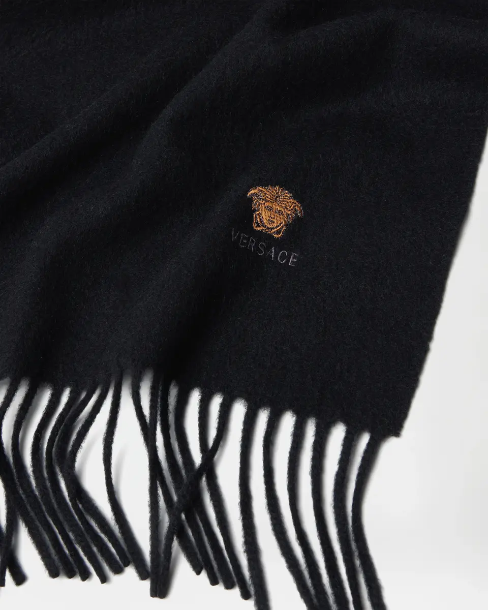 Versace Embroidered-Logo Cashmere Scarf | Thumbnail 2 Versace Embroidered-Logo Cashmere Scarf | Thumbnail 2