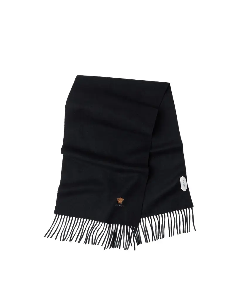 Versace Embroidered-Logo Cashmere Scarf