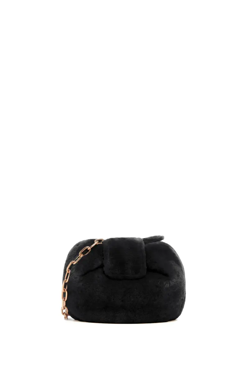 Gabriela Hearst Soft Demi Clutch with Chain in Black Shearling | Thumbnail 2 Gabriela Hearst Soft Demi Clutch with Chain in Black Shearling | Thumbnail 2