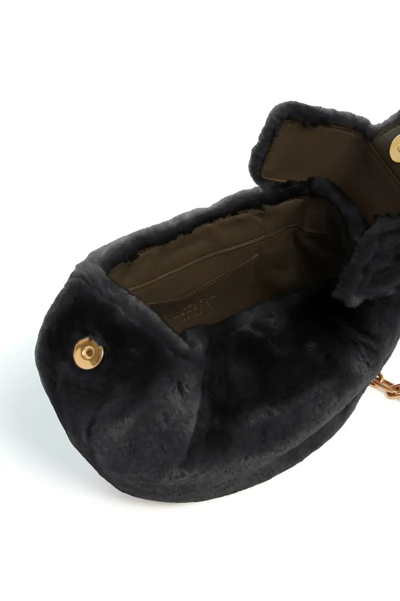 Gabriela Hearst Soft Demi Clutch with Chain in Black Shearling | Thumbnail 4 Gabriela Hearst Soft Demi Clutch with Chain in Black Shearling | Thumbnail 4