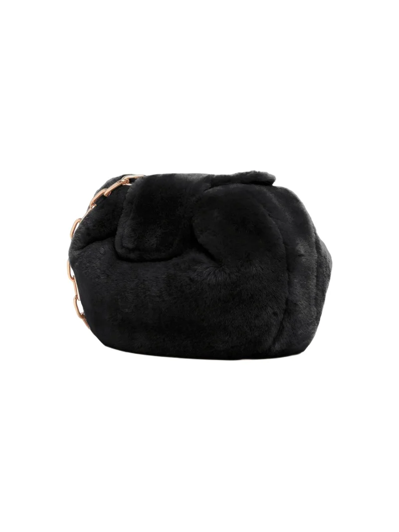 Gabriela Hearst Soft Demi Clutch with Chain in Black Shearling