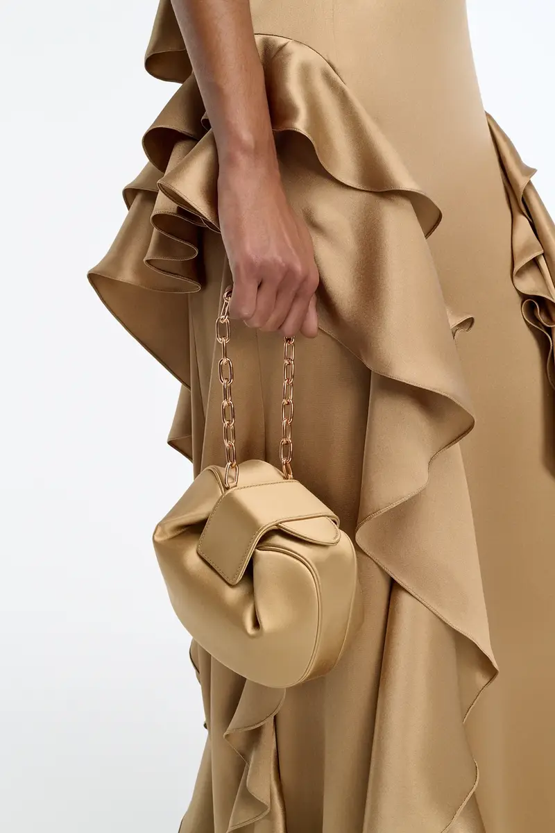 Gabriela Hearst Soft Demi Clutch with Chain in Camel Satin | Thumbnail 2 Gabriela Hearst Soft Demi Clutch with Chain in Camel Satin | Thumbnail 2