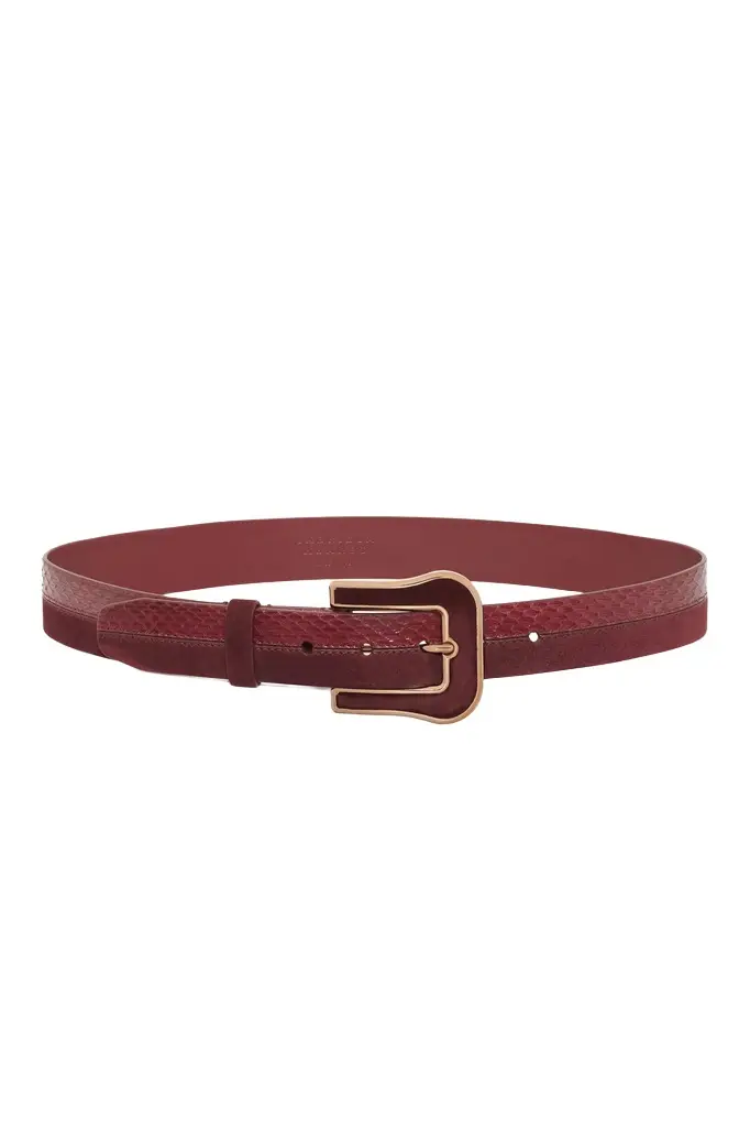 Gabriela Hearst Maireed Belt in Bordeaux Snakeskin & Leather