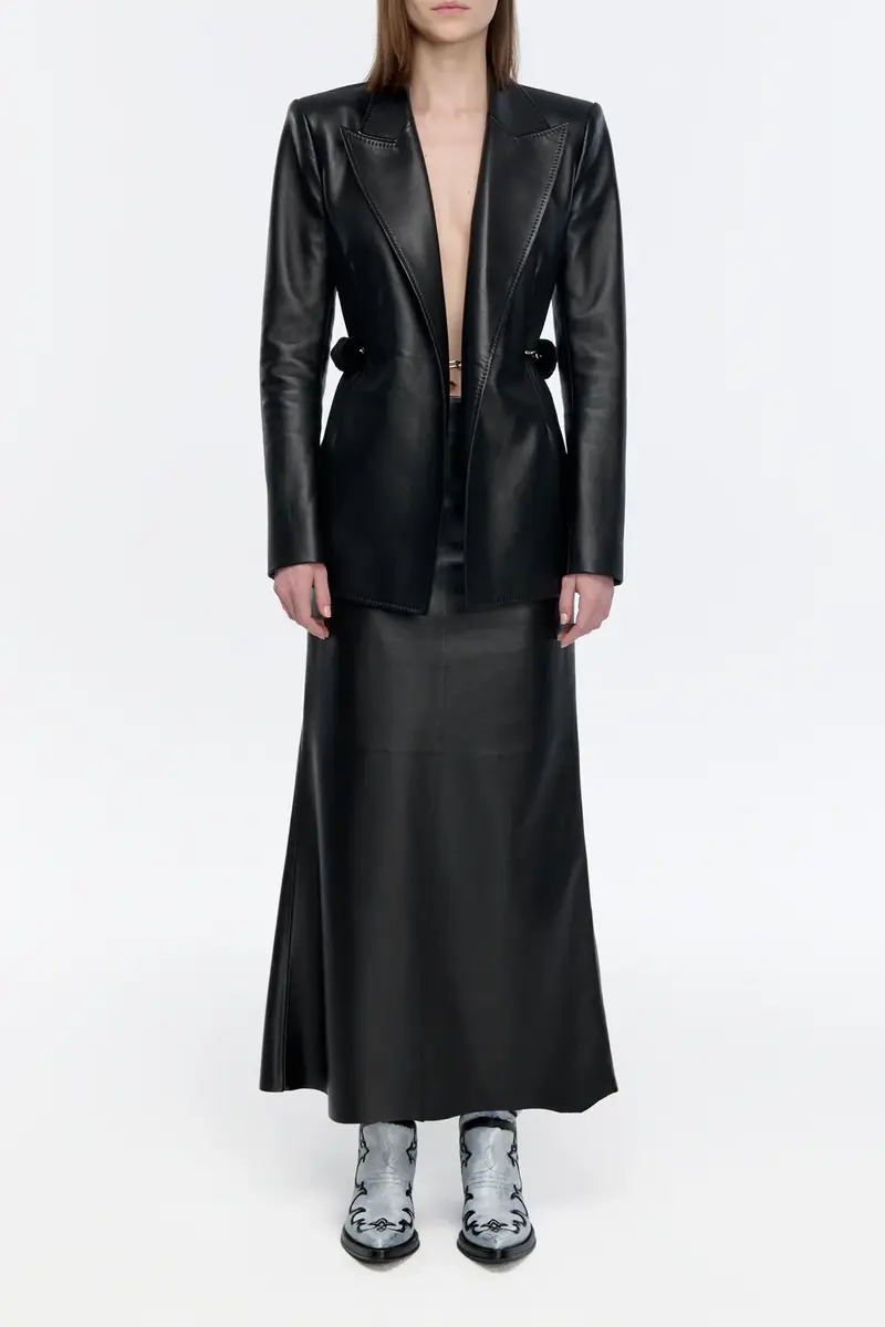Gabriela Hearst Epona Chain Blazer in Black Soft Leather with Recycled Mink Fur | Thumbnail 2 Gabriela Hearst Epona Chain Blazer in Black Soft Leather with Recycled Mink Fur | Thumbnail 2