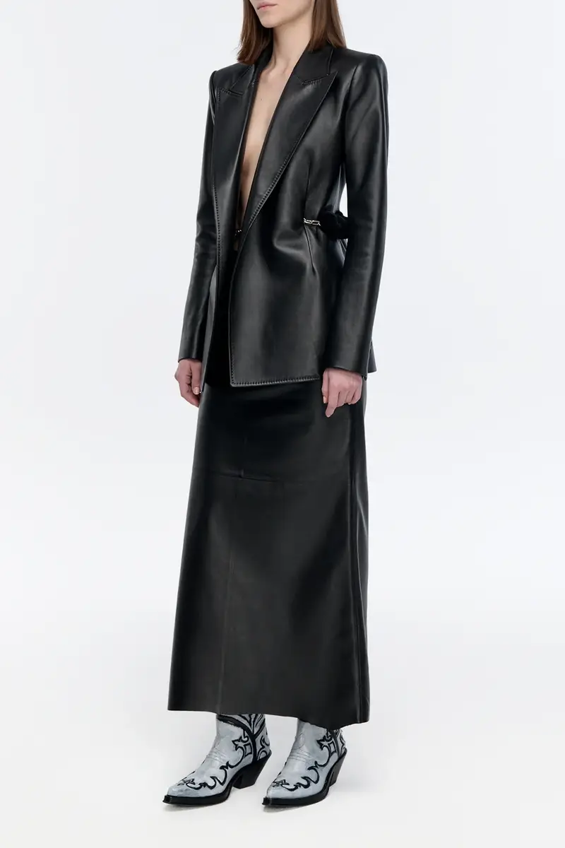 Gabriela Hearst Epona Chain Blazer in Black Soft Leather with Recycled Mink Fur | Thumbnail 3 Gabriela Hearst Epona Chain Blazer in Black Soft Leather with Recycled Mink Fur | Thumbnail 3