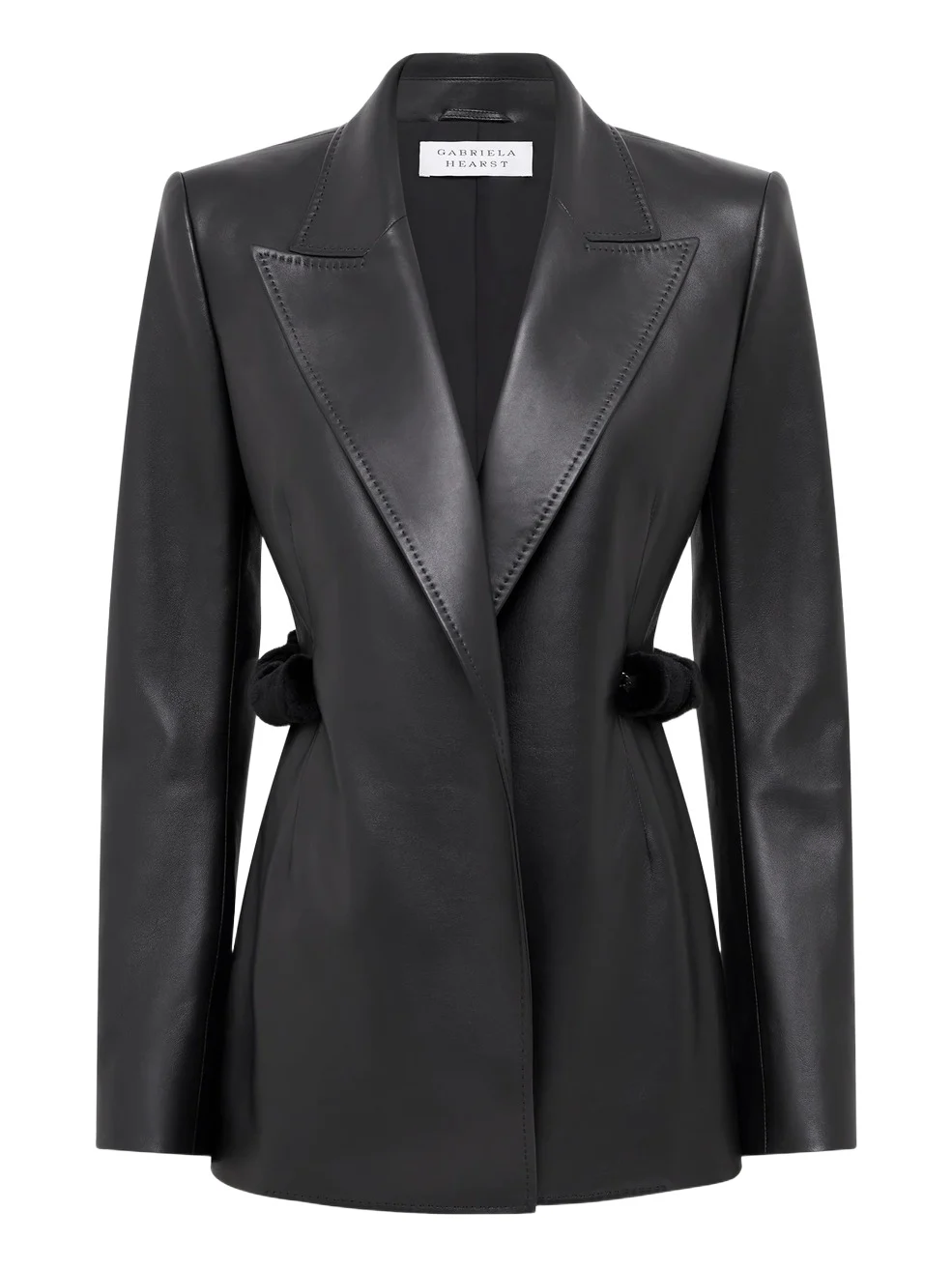 Gabriela Hearst Epona Chain Blazer in Black Soft Leather with Recycled Mink Fur