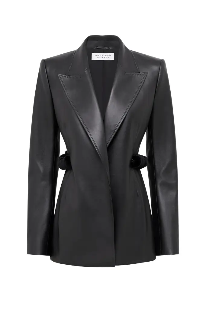 Gabriela Hearst Epona Chain Blazer in Black Soft Leather with Recycled Mink Fur