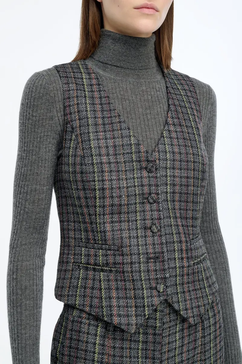 Gabriela Hearst Coleridge Vest in Charcoal Multi Wool Silk Houndstooth | Thumbnail 5