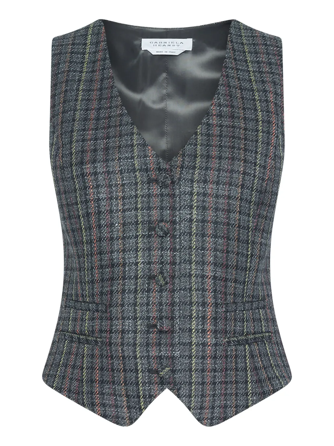 Gabriela Hearst Coleridge Vest in Charcoal Multi Wool Silk Houndstooth