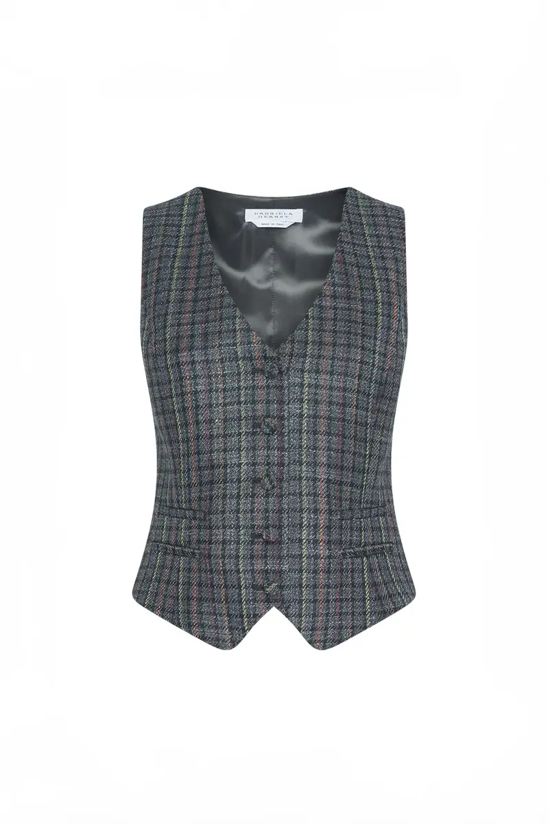 Coleridge Vest in Charcoal Multi Wool Silk Houndstooth Coleridge Vest in Charcoal Multi Wool Silk Houndstooth