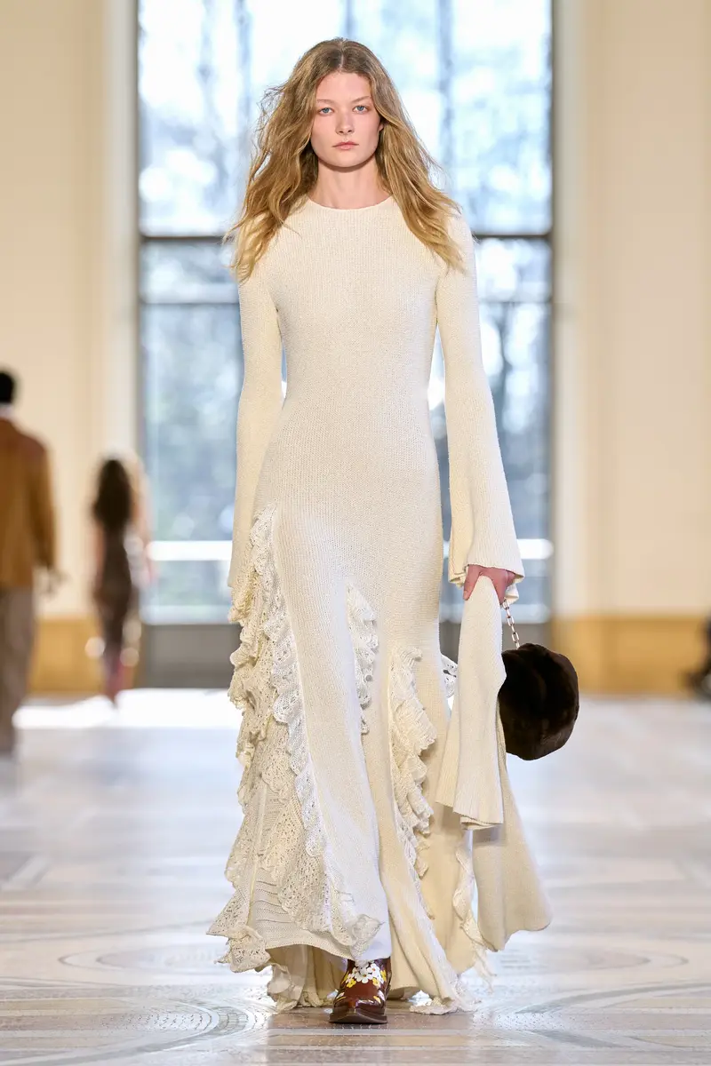 Gabriela Hearst Bloomsbury Knit Dress in Ivory Silk with Custom Ruffles | Thumbnail 2 Gabriela Hearst Bloomsbury Knit Dress in Ivory Silk with Custom Ruffles | Thumbnail 2