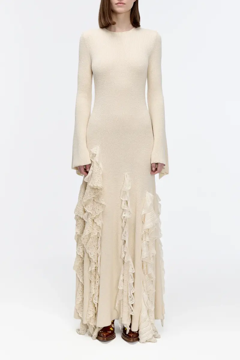 Gabriela Hearst Bloomsbury Knit Dress in Ivory Silk with Custom Ruffles | Thumbnail 3 Gabriela Hearst Bloomsbury Knit Dress in Ivory Silk with Custom Ruffles | Thumbnail 3