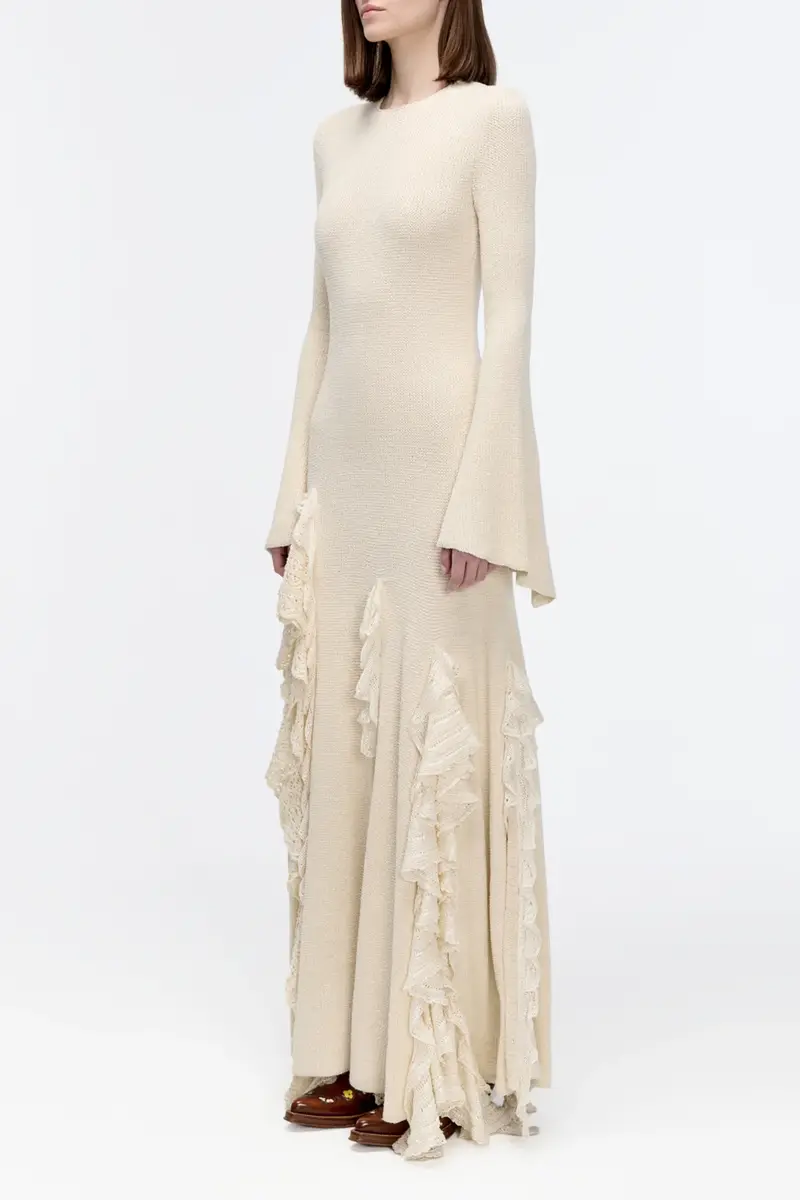 Gabriela Hearst Bloomsbury Knit Dress in Ivory Silk with Custom Ruffles | Thumbnail 4 Gabriela Hearst Bloomsbury Knit Dress in Ivory Silk with Custom Ruffles | Thumbnail 4