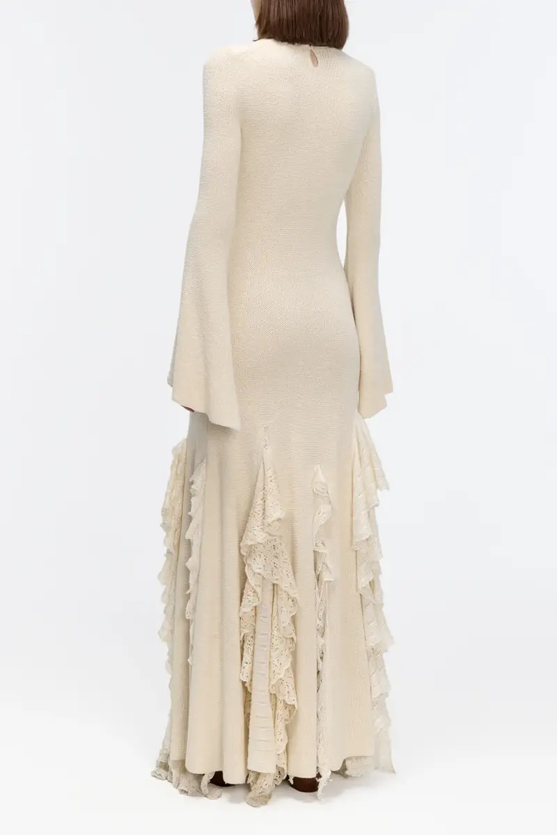 Gabriela Hearst Bloomsbury Knit Dress in Ivory Silk with Custom Ruffles | Thumbnail 5 Gabriela Hearst Bloomsbury Knit Dress in Ivory Silk with Custom Ruffles | Thumbnail 5