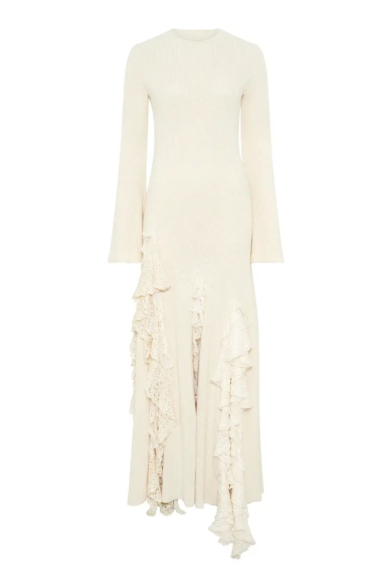 Gabriela Hearst Bloomsbury Knit Dress in Ivory Silk with Custom Ruffles