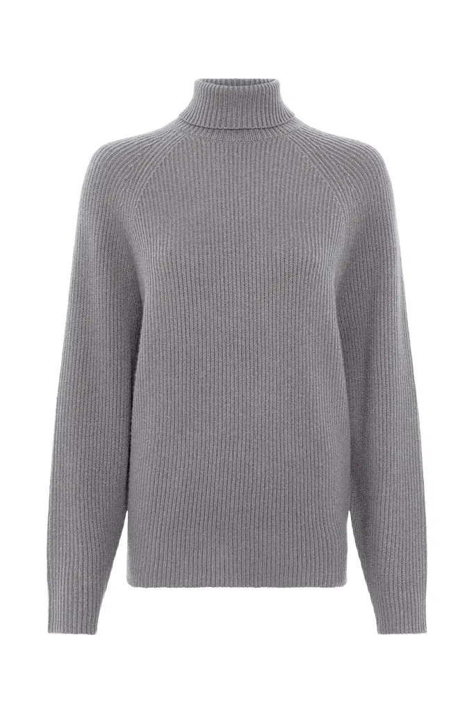 Wigman Knit Turtleneck Sweater in Smoke Cashmere