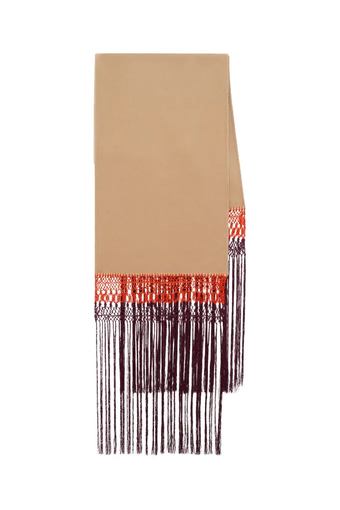 Gabriela Hearst Egret Fringe Scarf in Camel Double-face Recycled Cashmere with Silk Macrame