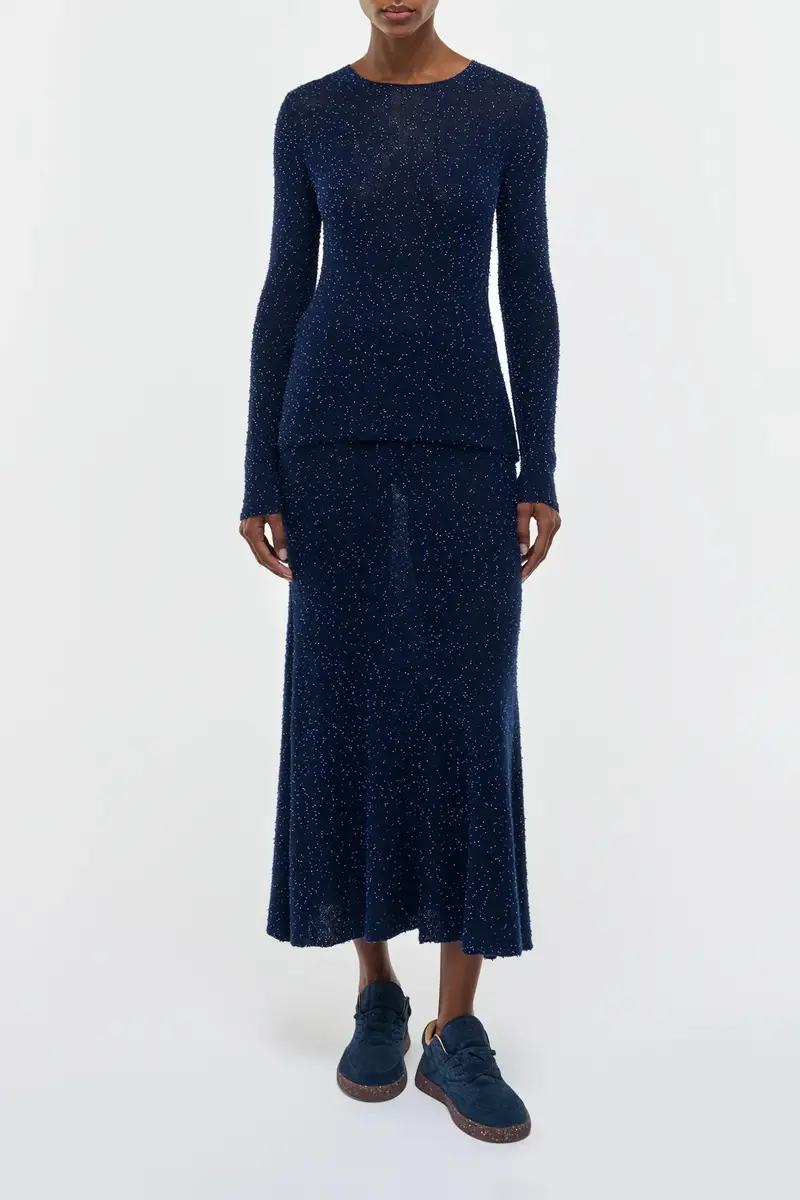 Gabriela Hearst Sabine Knit Midi Skirt in Electric Navy Beaded Cashmere Silk | Thumbnail 2 Gabriela Hearst Sabine Knit Midi Skirt in Electric Navy Beaded Cashmere Silk | Thumbnail 2