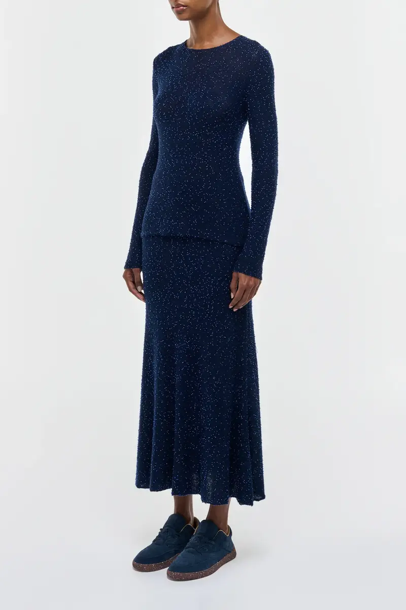 Gabriela Hearst Sabine Knit Midi Skirt in Electric Navy Beaded Cashmere Silk | Thumbnail 3 Gabriela Hearst Sabine Knit Midi Skirt in Electric Navy Beaded Cashmere Silk | Thumbnail 3