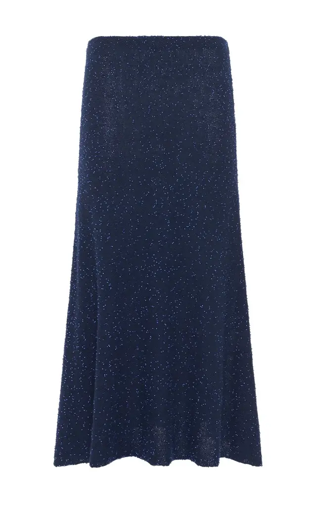 Sabine Knit Midi Skirt in Electric Navy Beaded Cashmere Silk Sabine Knit Midi Skirt in Electric Navy Beaded Cashmere Silk