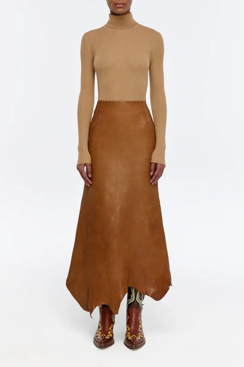 Gabriela Hearst Edwardo Raw Cut Skirt in Cognac Vachetta Leather | Thumbnail 3 Gabriela Hearst Edwardo Raw Cut Skirt in Cognac Vachetta Leather | Thumbnail 3