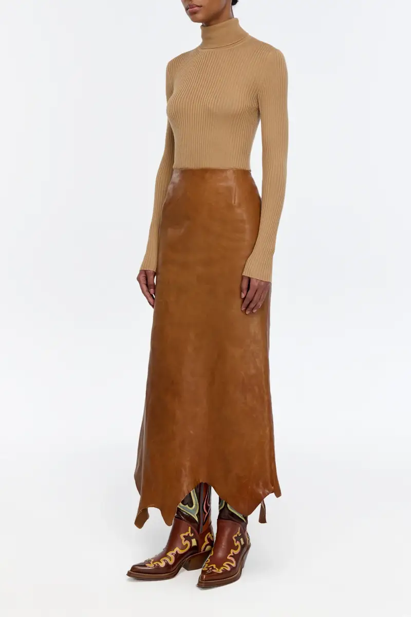 Gabriela Hearst Edwardo Raw Cut Skirt in Cognac Vachetta Leather | Thumbnail 4 Gabriela Hearst Edwardo Raw Cut Skirt in Cognac Vachetta Leather | Thumbnail 4