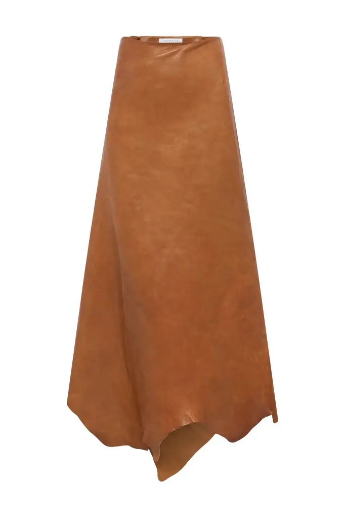 Edwardo Raw Cut Skirt in Cognac Vachetta Leather Edwardo Raw Cut Skirt in Cognac Vachetta Leather