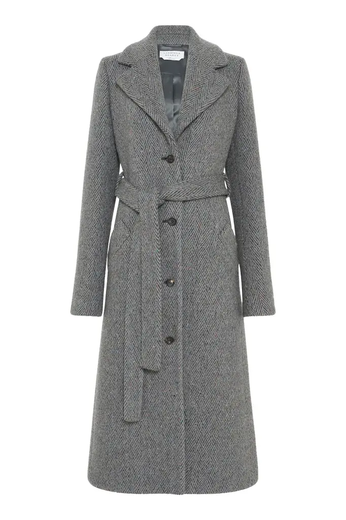 William Coat in Charcoal Multi Cashmere Wool Herringbone