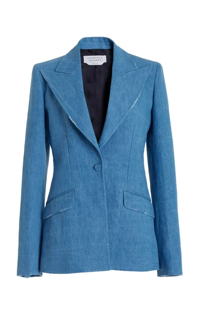Gabriela Hearst Leiva Blazer in Light Blue Recycled Cotton Linen Denim