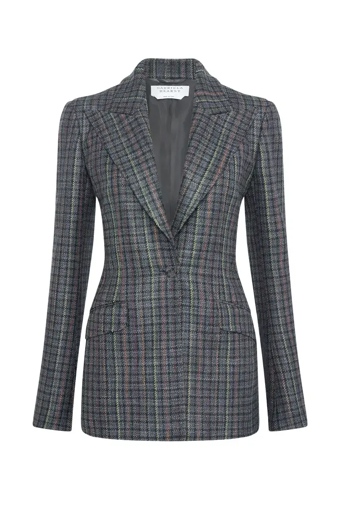 Leiva Blazer in Charcoal Multi Wool Silk Houndstooth Leiva Blazer in Charcoal Multi Wool Silk Houndstooth