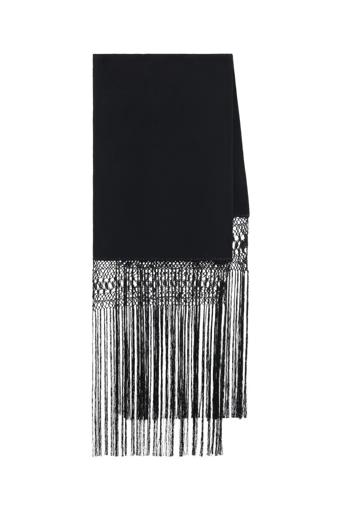 Gabriela Hearst Egret Fringe Scarf in Black Double-face Recycled Cashmere with Silk Macrame