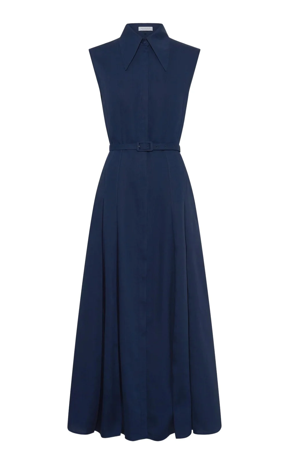 Durand Pleated Maxi Shirtdress in Electric Navy Aloe Linen