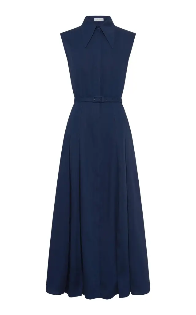 Durand Pleated Maxi Shirtdress in Electric Navy Aloe Linen Durand Pleated Maxi Shirtdress in Electric Navy Aloe Linen