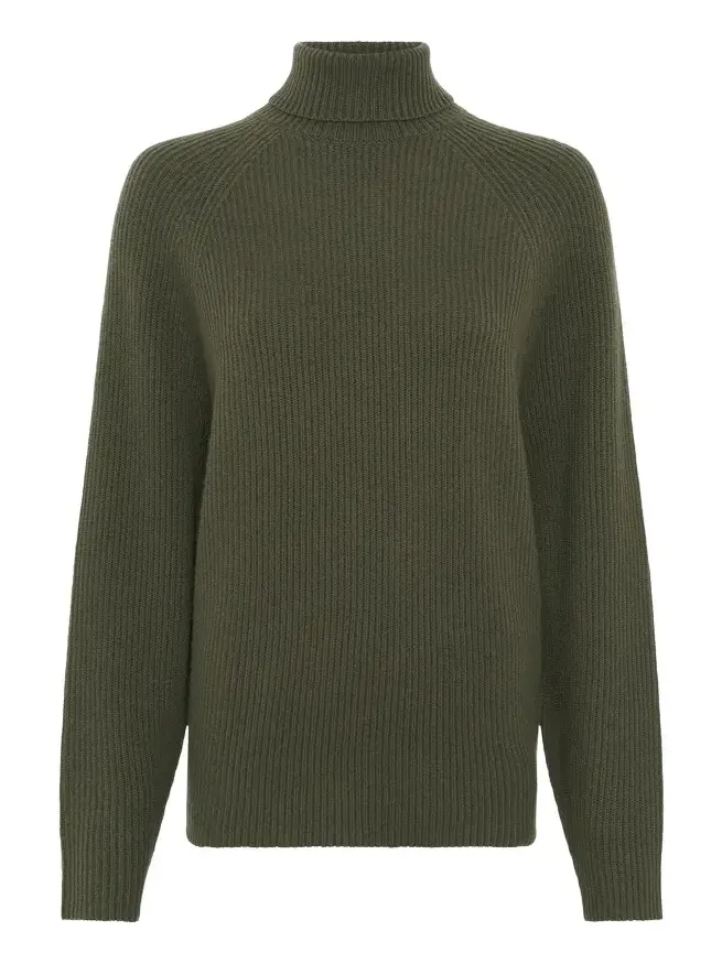 Wigman Knit Turtleneck Sweater in Deep Olive Cashmere