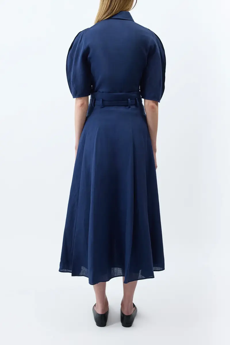 Gabriela Hearst Dugald Pleated Midi Skirt in Electric Navy Aloe Linen | Thumbnail 4 Gabriela Hearst Dugald Pleated Midi Skirt in Electric Navy Aloe Linen | Thumbnail 4
