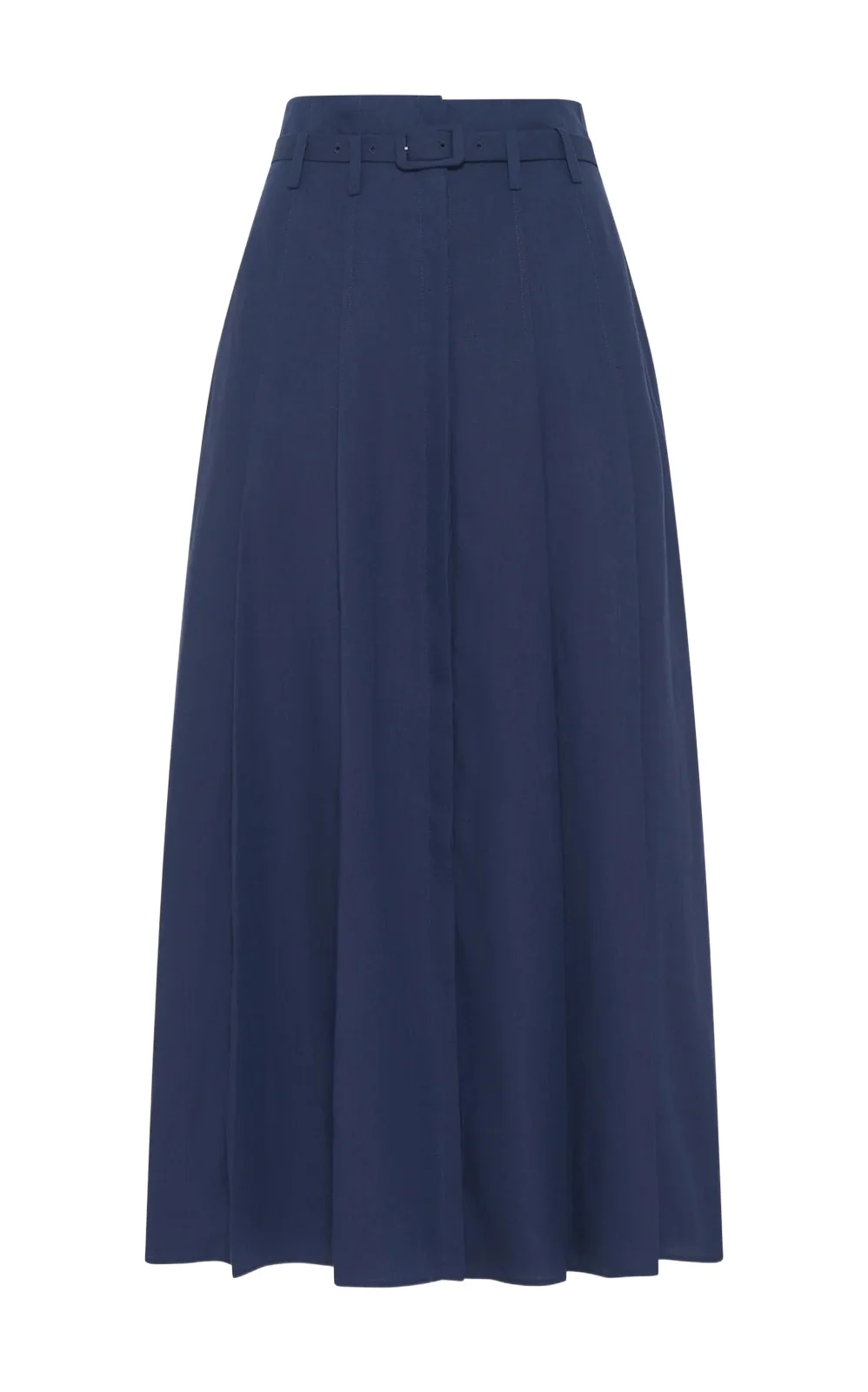 Dugald Pleated Midi Skirt in Electric Navy Aloe Linen Dugald Pleated Midi Skirt in Electric Navy Aloe Linen